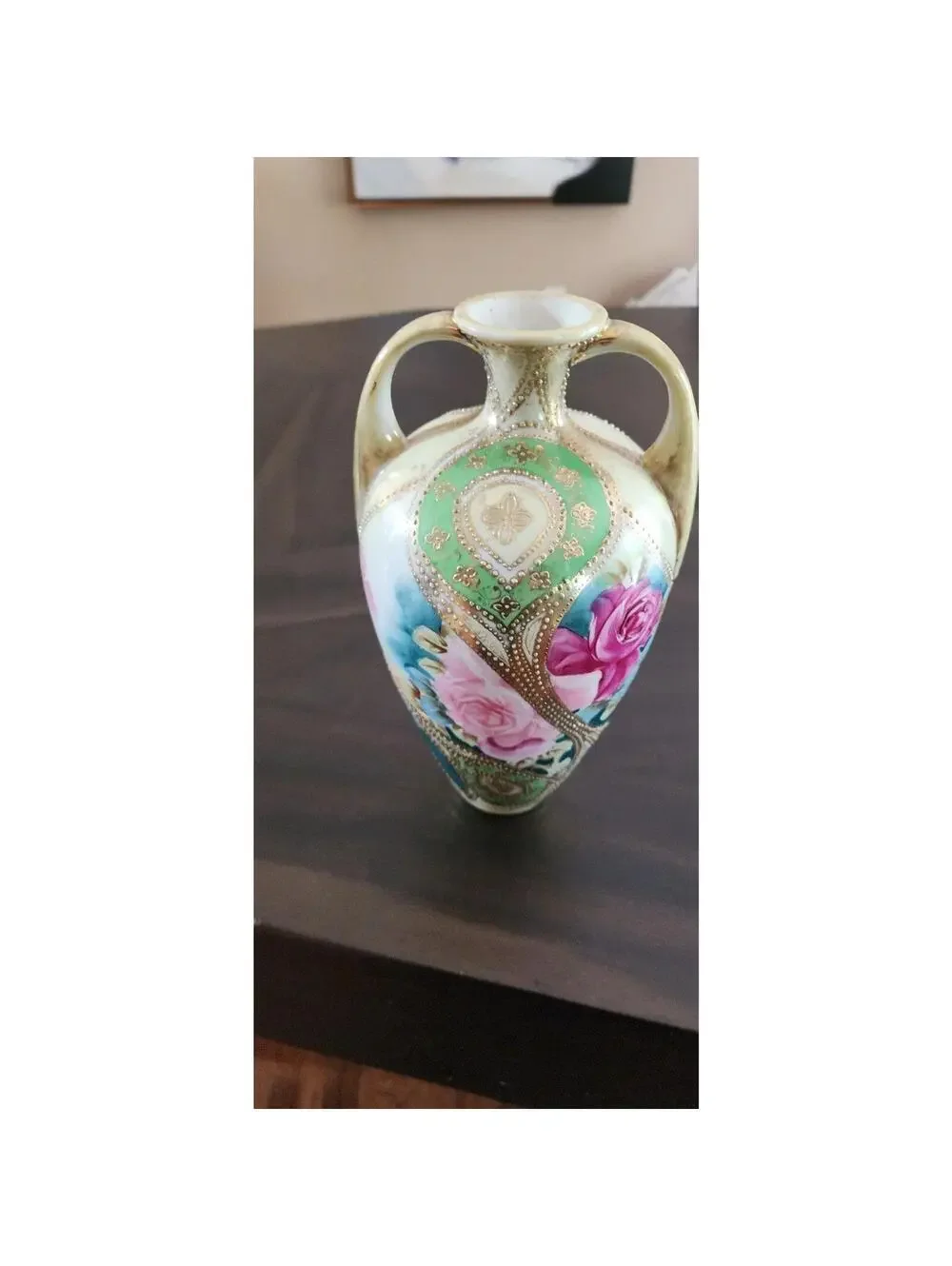 Vintage Japanese Nippon Floral Vase hand painted flawless unique beautiful